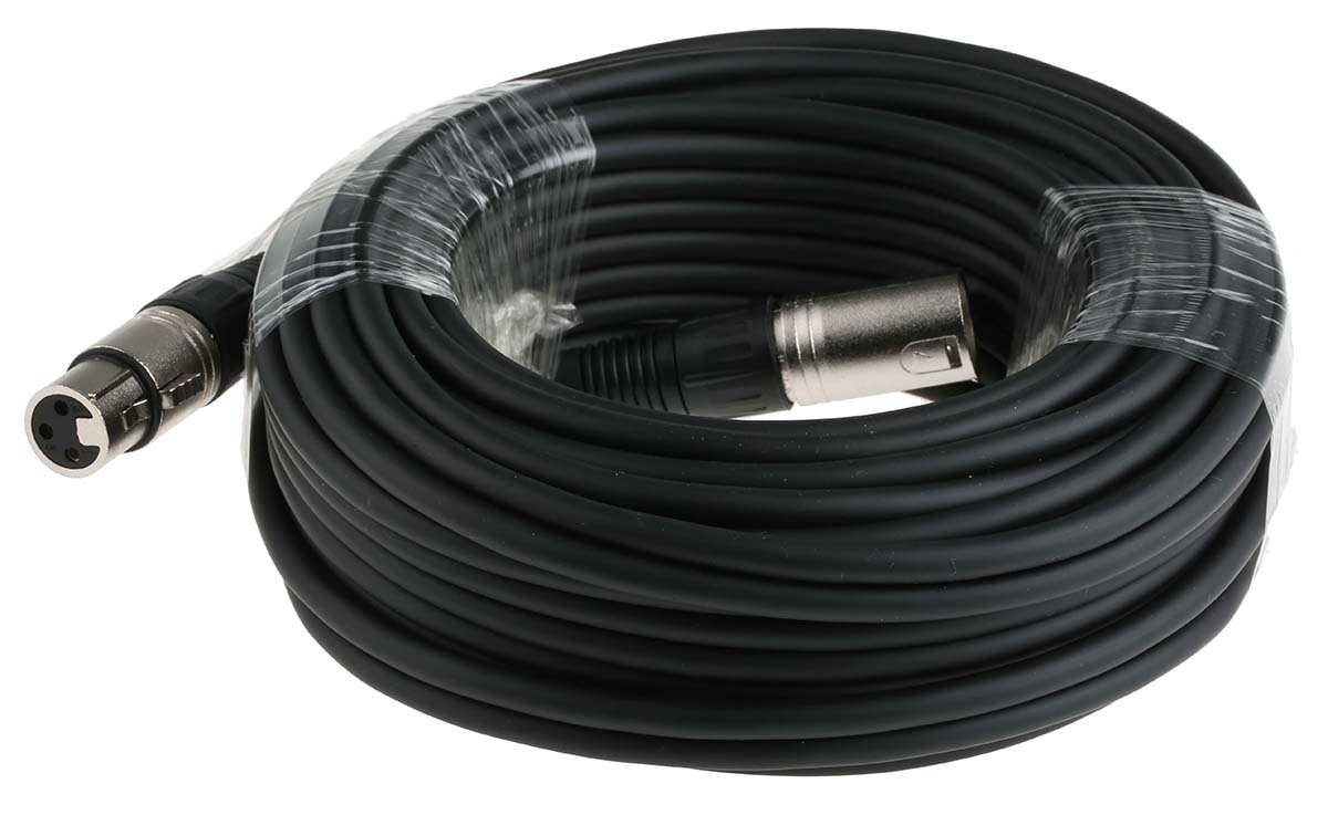 742-4523 RS PRO Female XLR to Male XLR XLR Cable, Black, 20 m