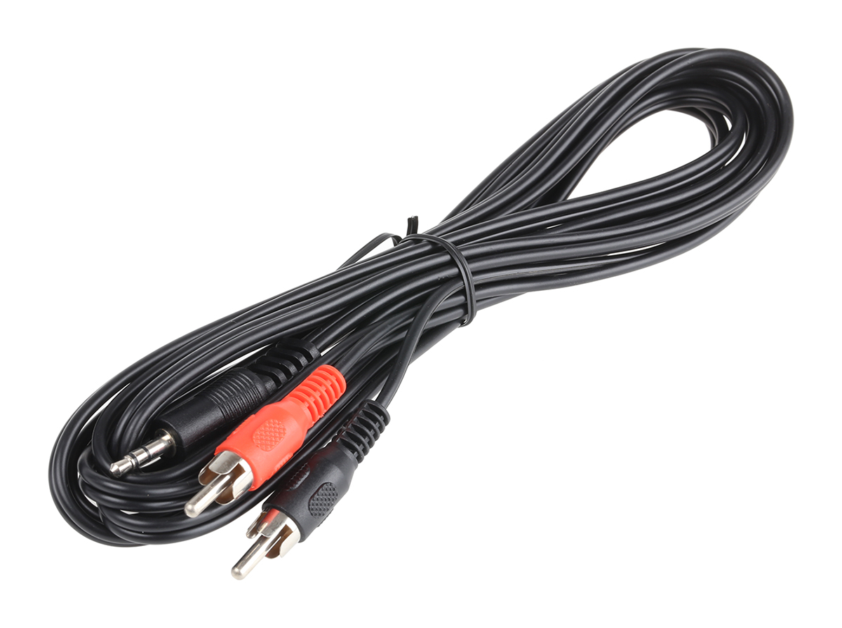 RS PRO Male 3.5 mm Stereo Jack to Male RCA x 2 Auxiliary Cable, Black, 3 m