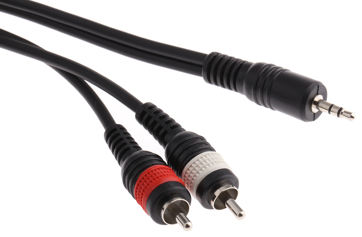 RS PRO Male 3.5 mm Stereo Jack to Male RCA x 2 Auxiliary Cable, Black, 5 m