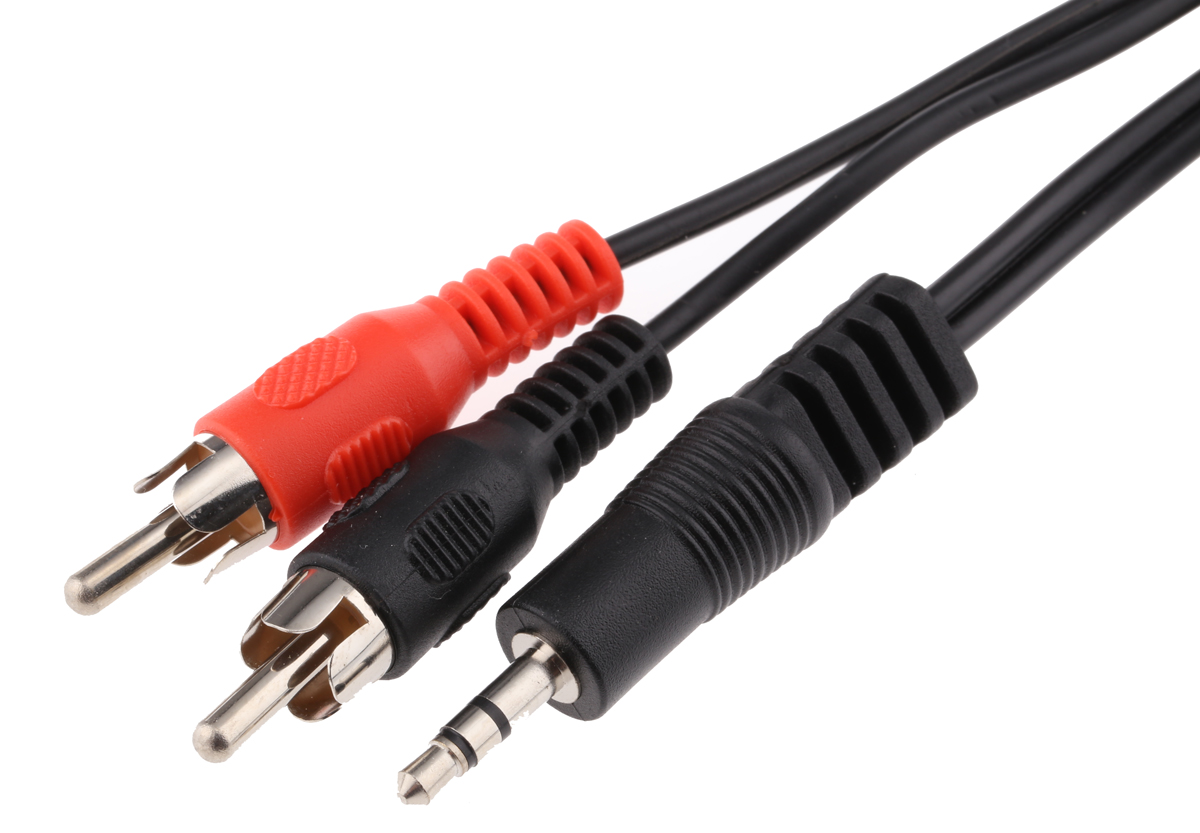 742-4548 RS PRO Male 3.5 mm Jack to Male Phono Auxiliary Cable, Black, 2 m