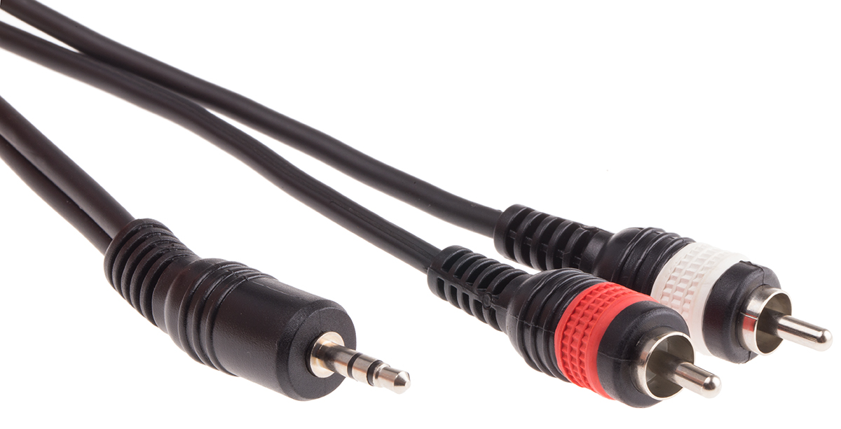 RS PRO Male 3.5 mm Stereo Jack to Male RCA x 2 Auxiliary Cable, Black, 10 m