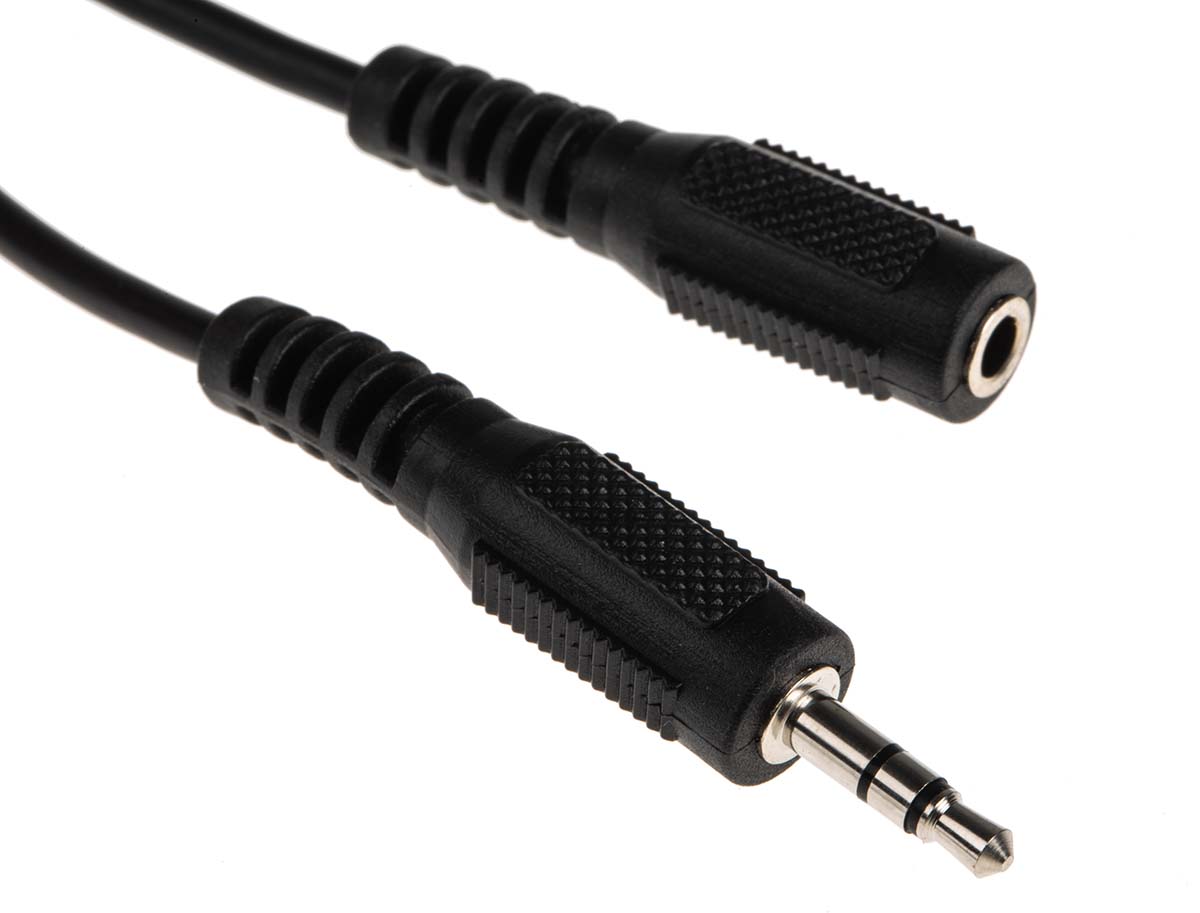 742-4560 RS PRO Male 3.5 mm Stereo Jack to Female 3.5 mm Stereo Jack Auxiliary Cable, Black, 5 m