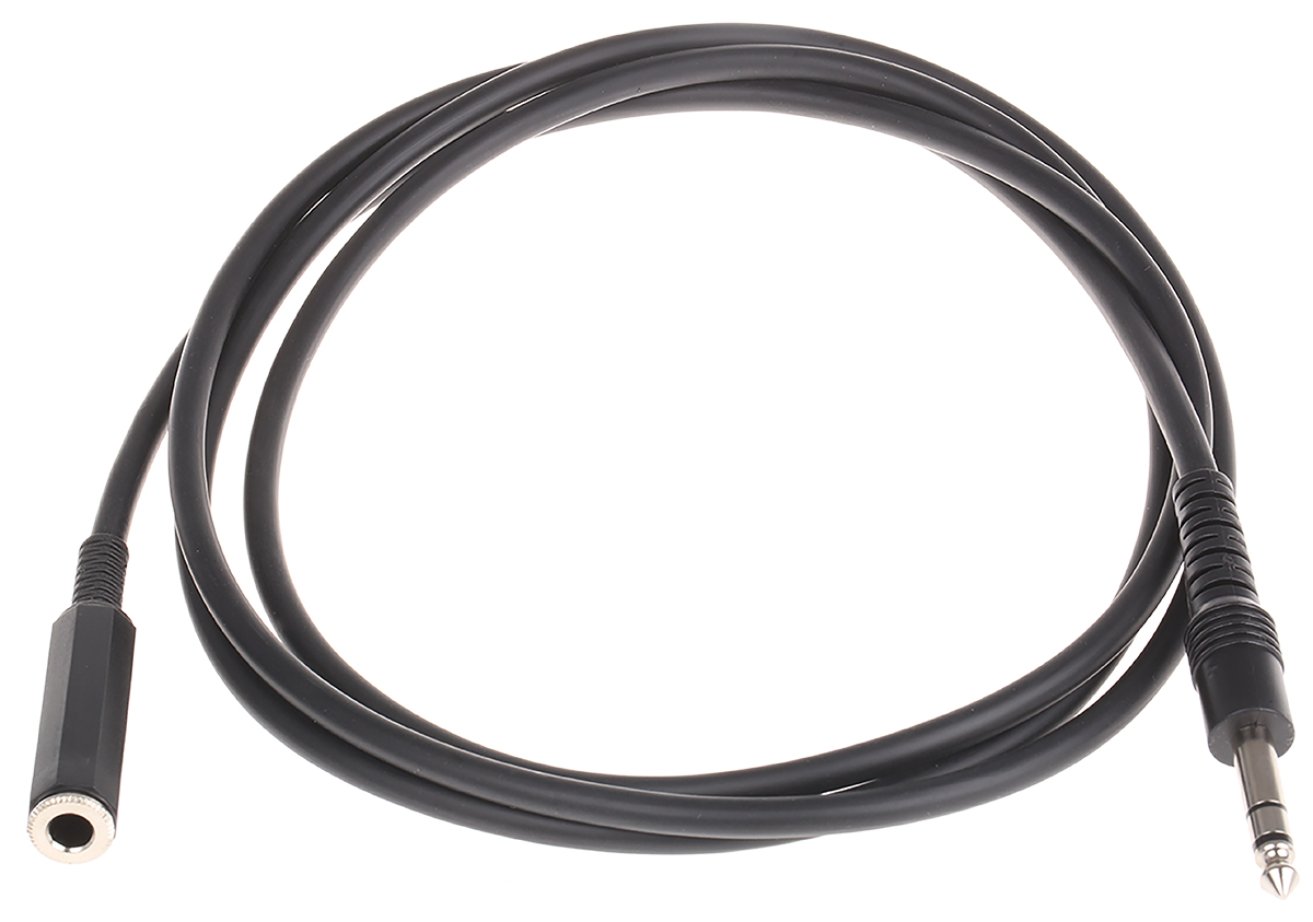 RS PRO Male 6.35 mm Stereo Jack to Female 6.35 mm Jack Auxiliary Cable, Black, 2 m