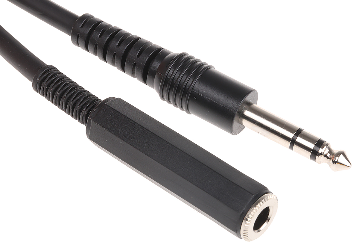 742-4563 RS PRO Male 6.35 mm Stereo Jack to Female 6.35 mm Jack Auxiliary Cable, Black, 2 m