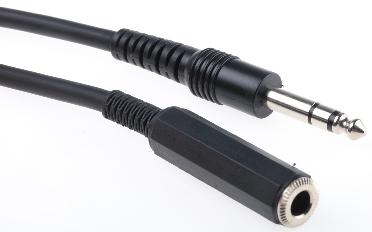 RS PRO Male 6.35 mm Stereo Jack to Female 6.35 mm Stereo Jack Auxiliary Cable, Black, 3 m