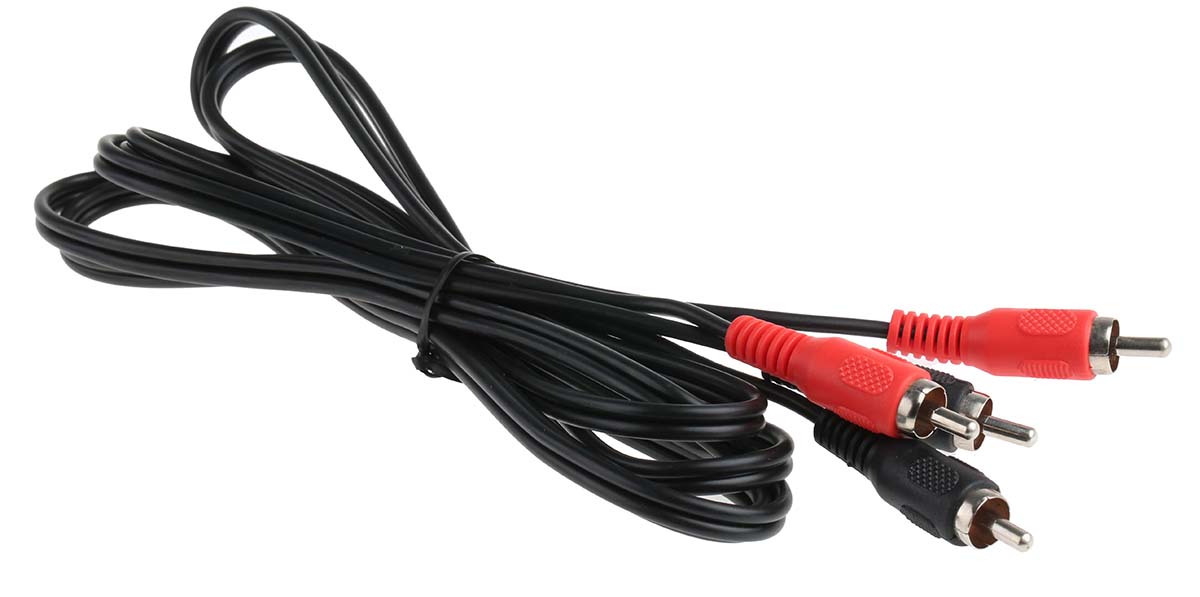 742-4573 RS PRO Male Phono to Male Phono Auxiliary Cable, Black, 2 m