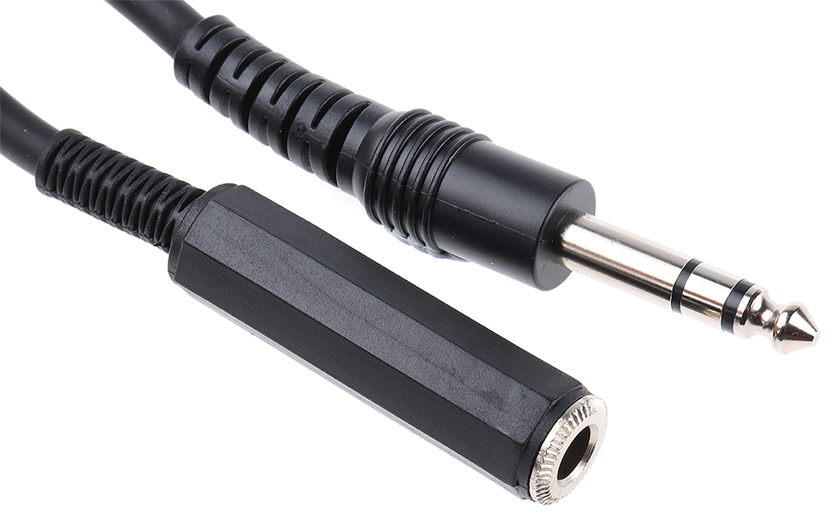 RS PRO Male 6.35 mm Stereo Jack to Female 6.35 mm Stereo Jack Auxiliary Cable, Black, 5 m
