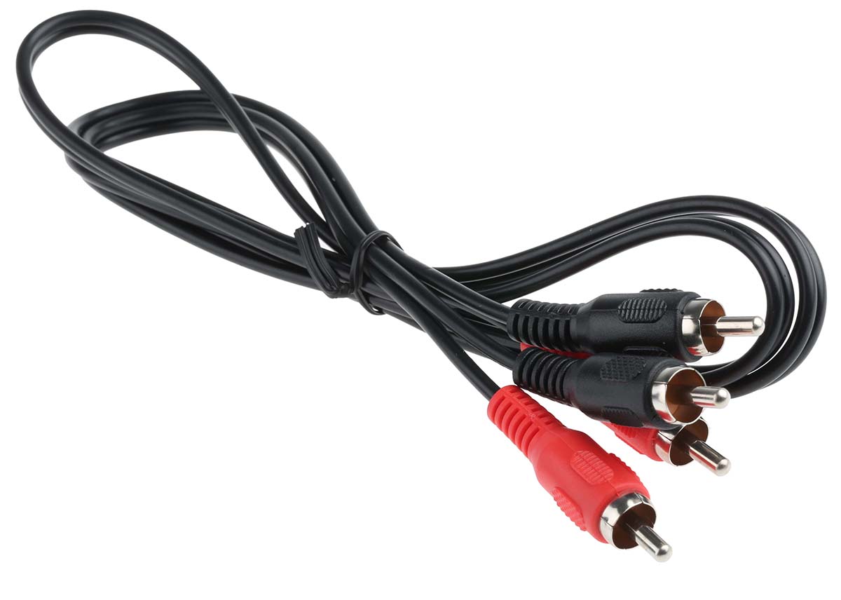 742-4579 RS PRO Male Phono to Male Phono Auxiliary Cable, Black, 1 m