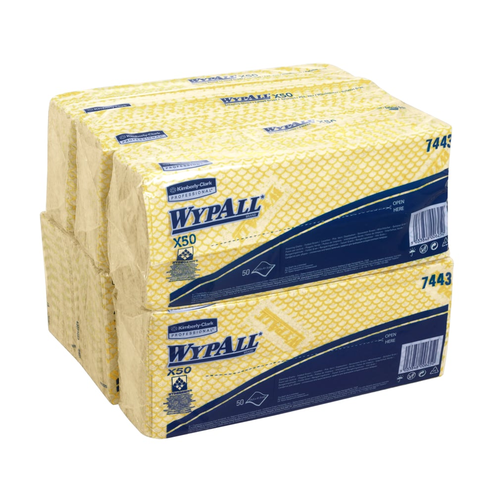 7443 WYPALL WypAll® X50 Critical Clean™ () Yellow Cloths for General Cleaning, Dry Use, Pack of 50 Per Pack, 416 x 245