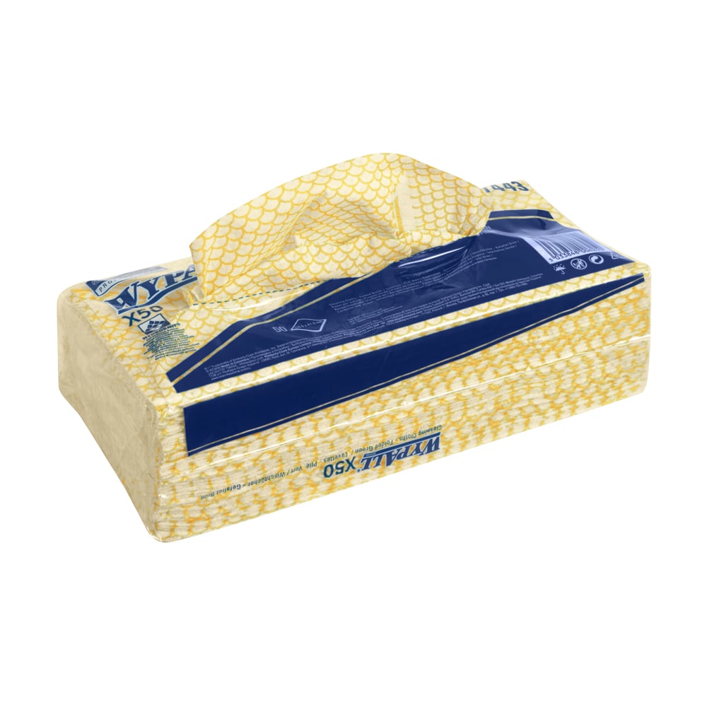 7443 WYPALL WypAll® X50 Critical Clean™ () Yellow Cloths for General Cleaning, Dry Use, Pack of 50 Per Pack, 416 x 245