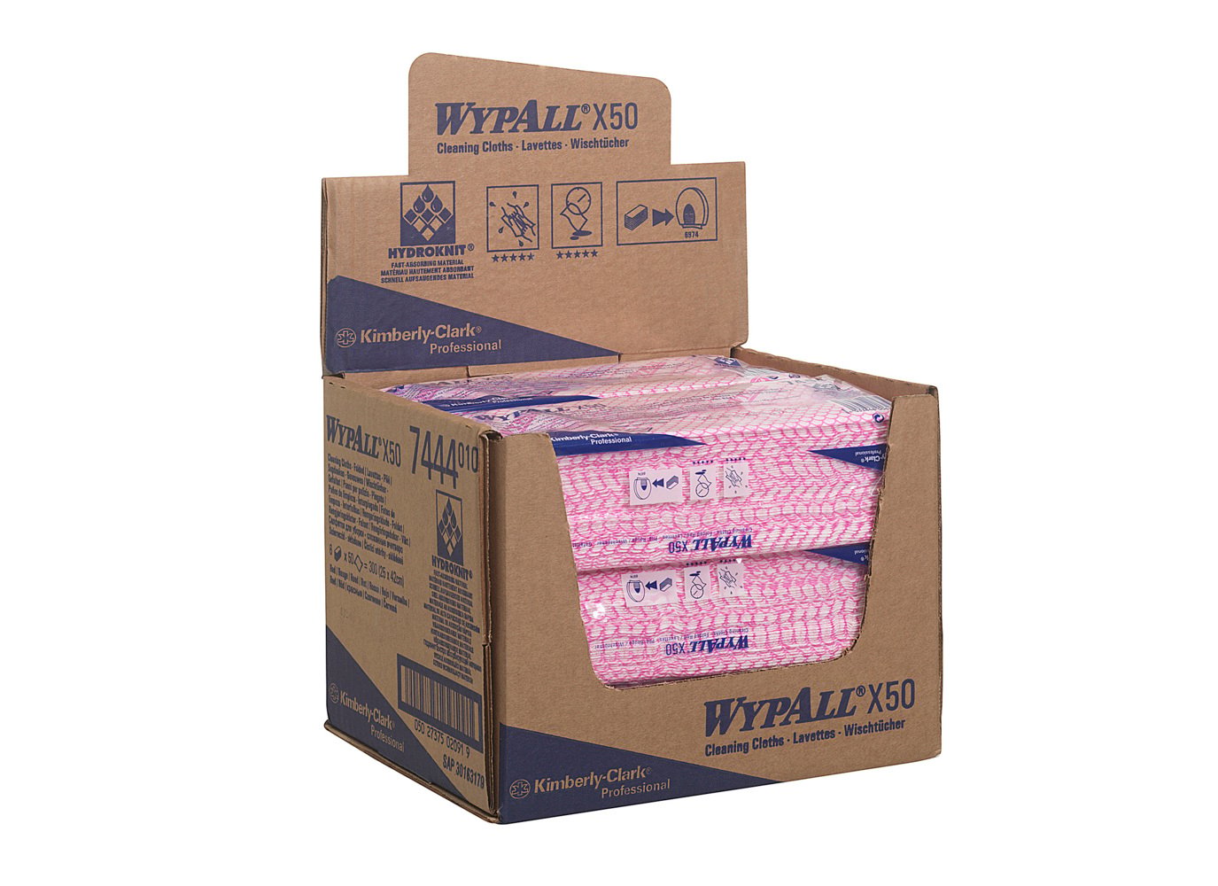 7444 WYPALL WYPALL Red Cloths for General Cleaning, Dry Use, Box of 25 Per Pack, 418 x 247 mm, Repeat Use
