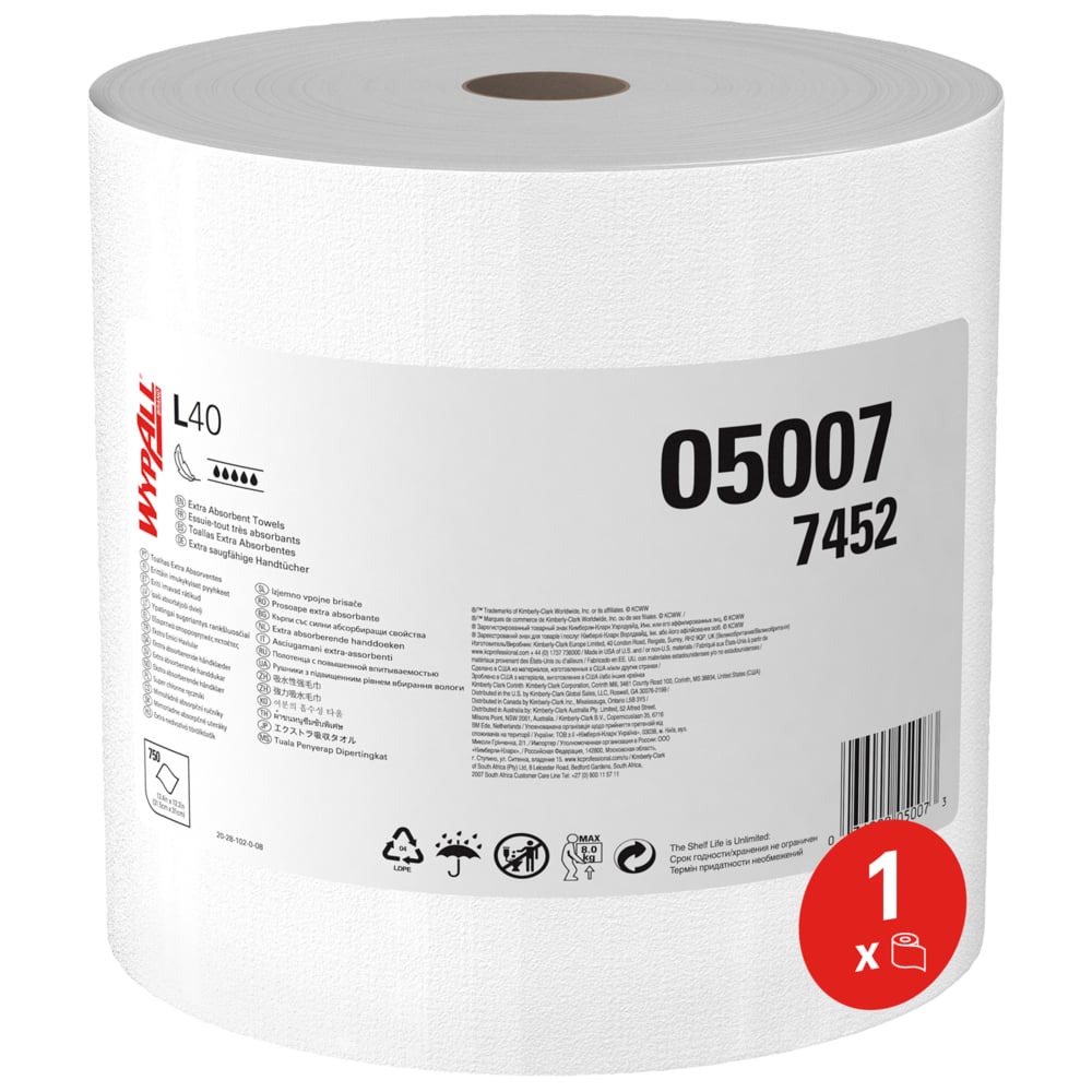 WYPALL WypAll Roll Paper Hand Towels, 1 Ply, 750 Sheets