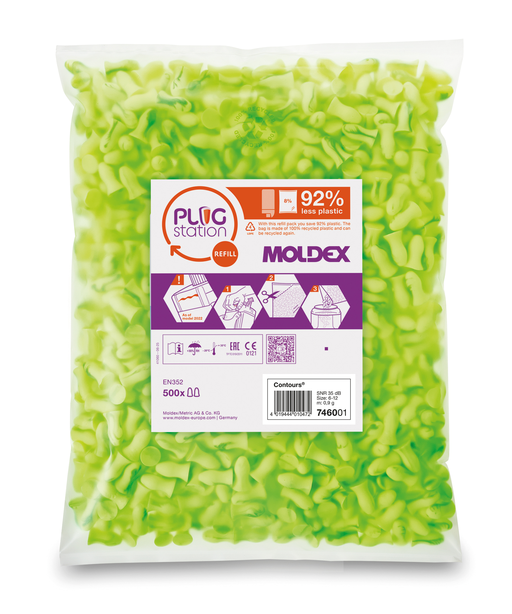 Moldex 7460 Series Green Reusable Ear Plugs, 35 dB Rated 200