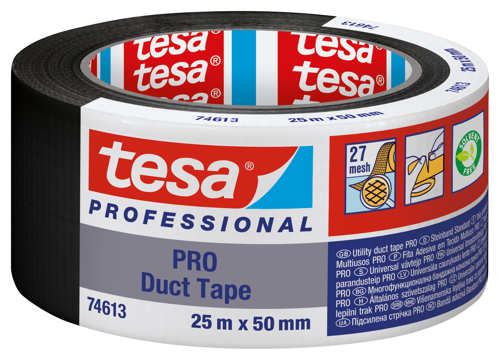 Tesa Tesa PRO 74613 Duct Tape Duct Tape, 25 m x 50mm, Black, Black Finish