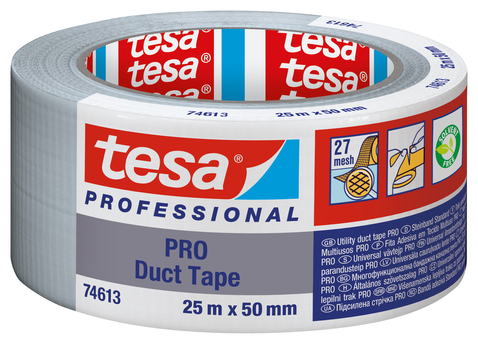 Tesa Tesa PRO 74613 Duct Tape Duct Tape, 25 m x 50mm, Grey, Grey Finish