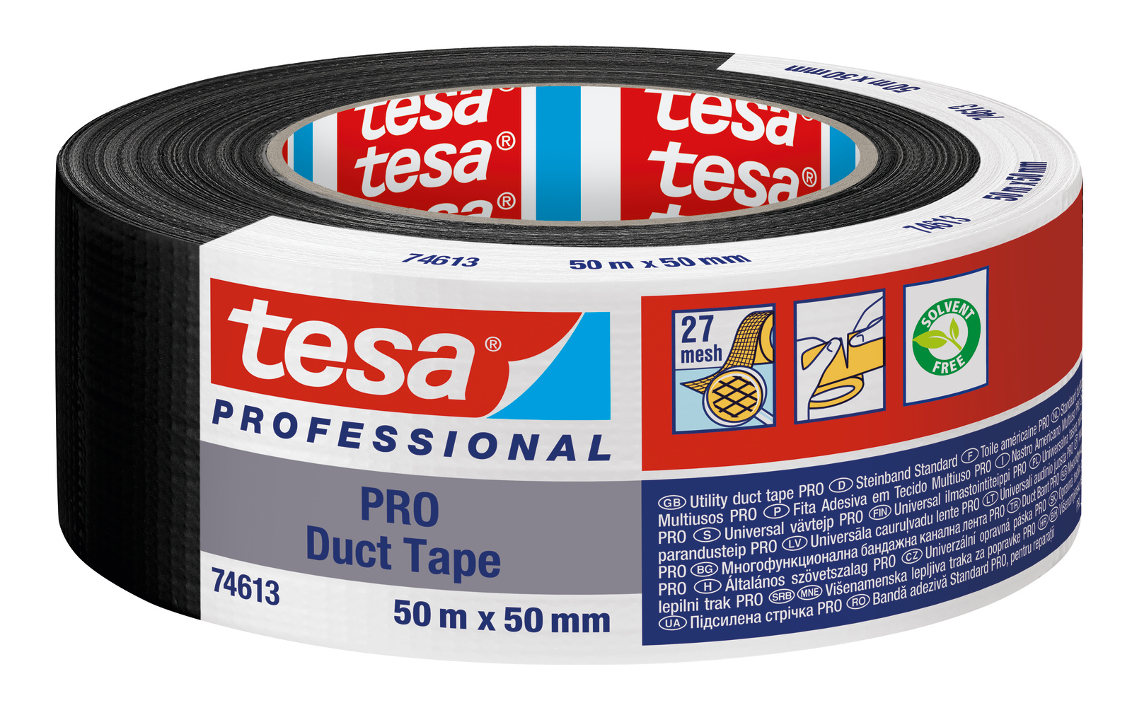 Tesa Tesa PRO 74613 Duct Tape Duct Tape, 50 m x 50mm, Black, Black Finish