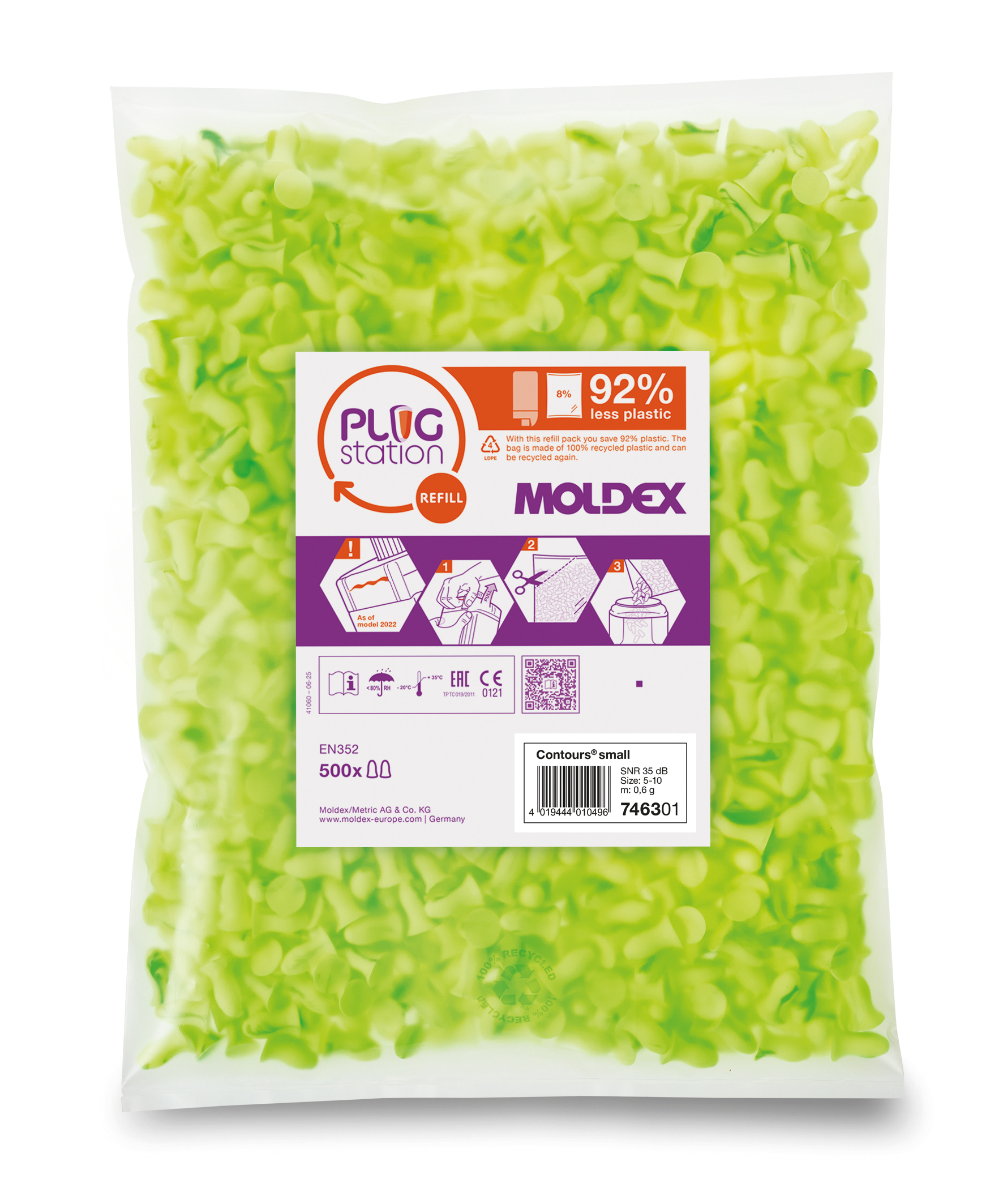 Moldex 7463 Series Green Reusable Ear Plugs, 35 dB Rated 200