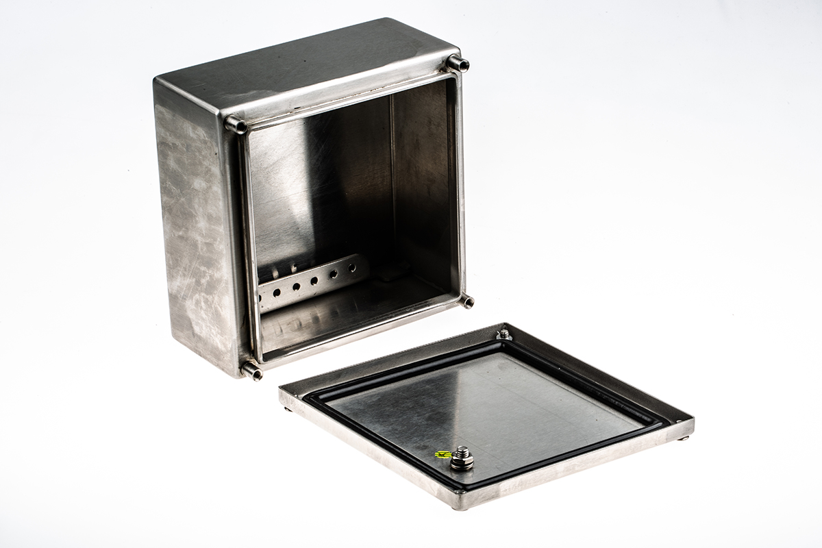749-1860 RS PRO Unpainted Stainless Steel Terminal Box, IP66, IECEx, 150 mm, 80mm 150 mm