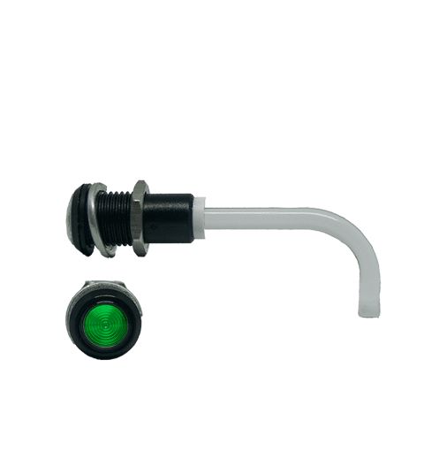 RHD-1100-3500-F9PZG67PR Bivar, Panel Mount Right Angle LED Light Pipe, Green Round Lens