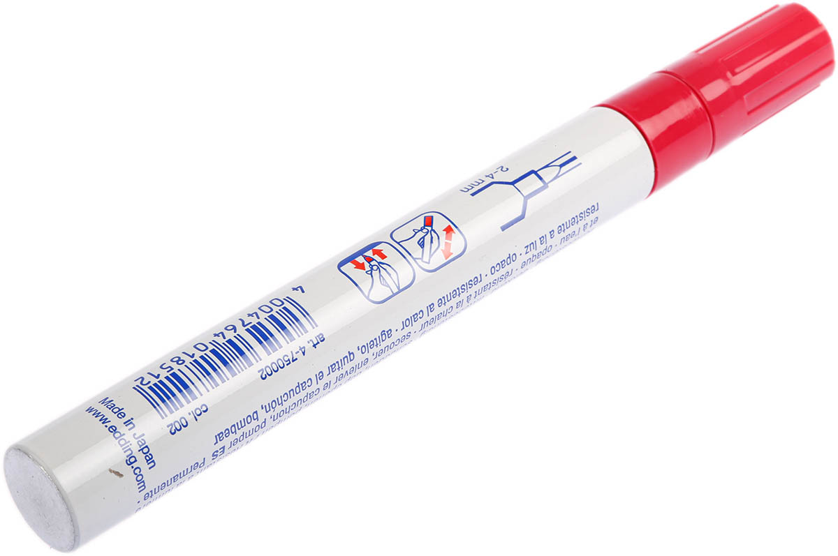750-002 Edding Red 4 mm Paint Marker Pen for use with Wood, Glass, Plastic, Metal
