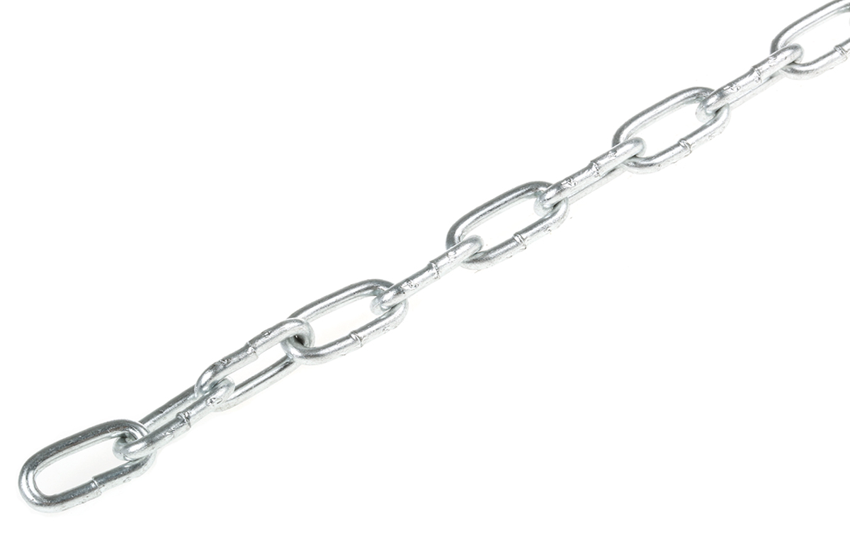RS PRO Zinc Plated Steel Chain, 10 m Length, 16 mm Length 56 kg