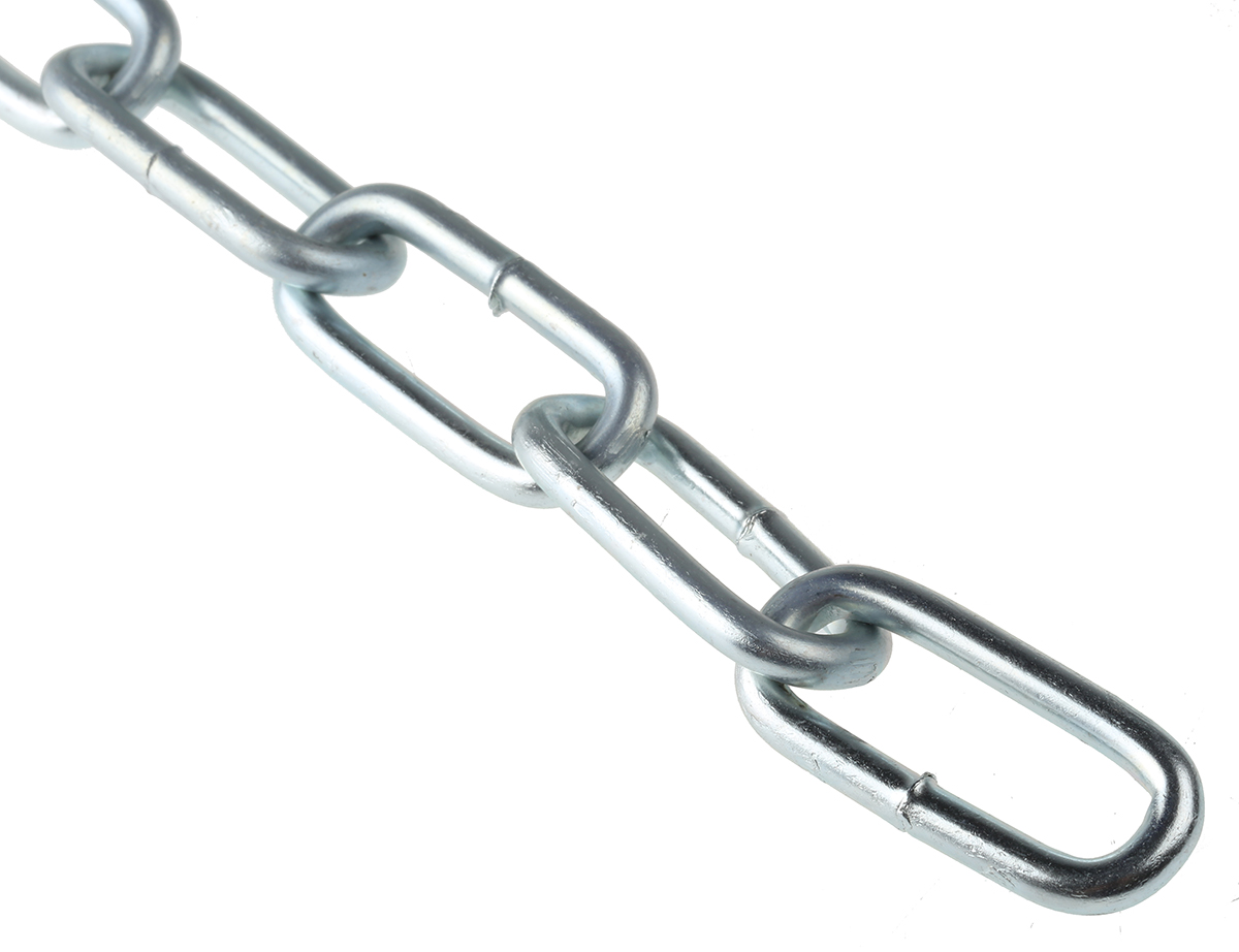 RS PRO Zinc Plated Steel Chain, 10 m Length, 35 mm Length 130 kg
