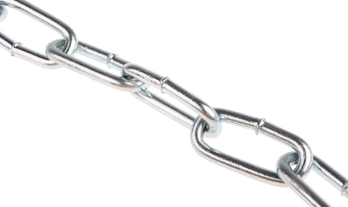 RS PRO Zinc Plated Steel Chain, 10 m Length, 42 mm Length 140 kg