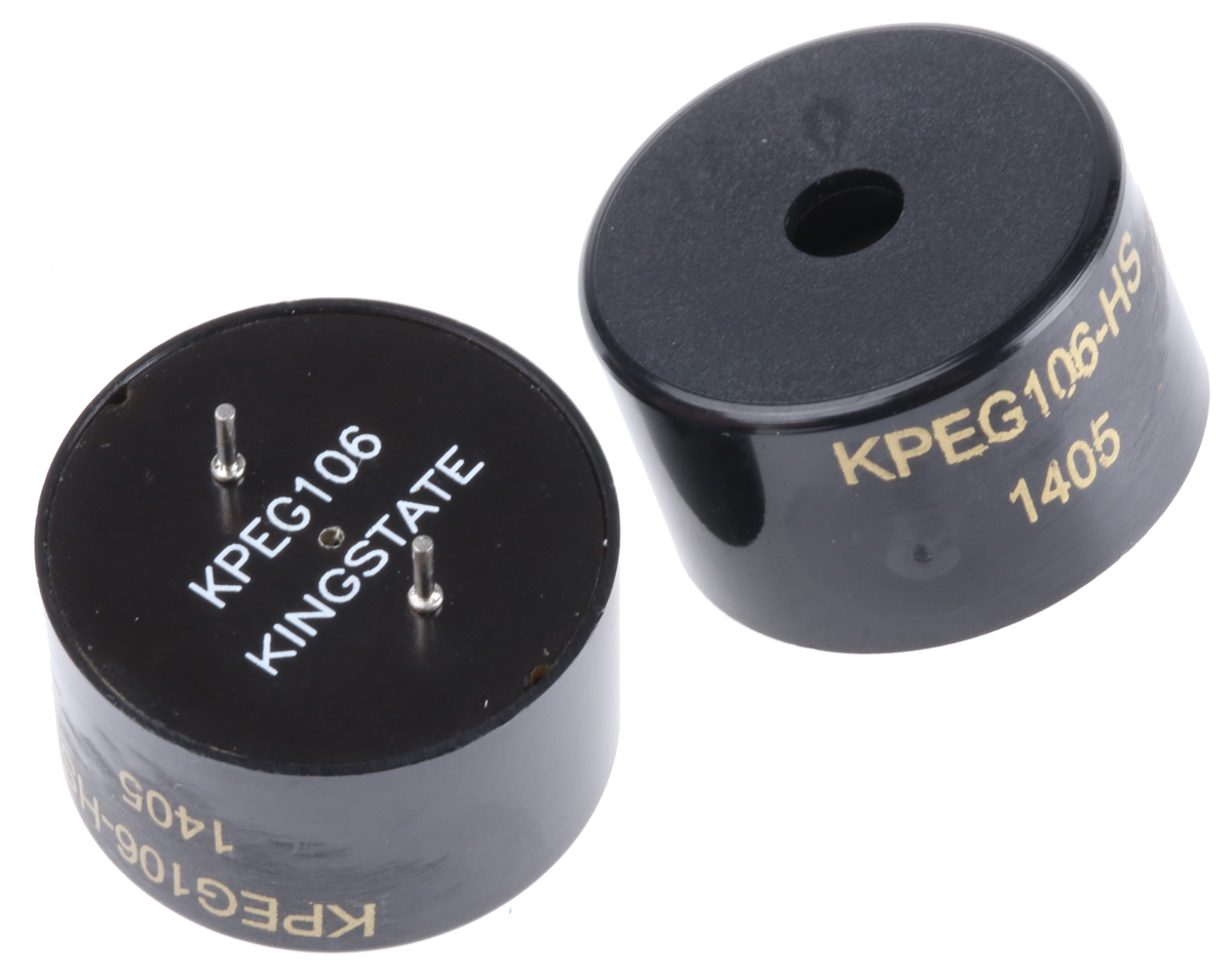 RS PRO 88 dB Through Hole Square Wave External 13.5 mm Piezo Buzzer Component 30V ac Max