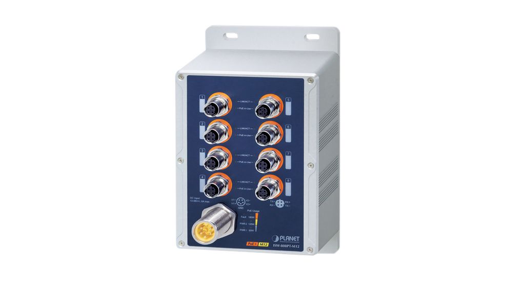 Planet ISW-808PT-M12, Unmanaged 8 Port Industrial Ethernet Switch With PoE