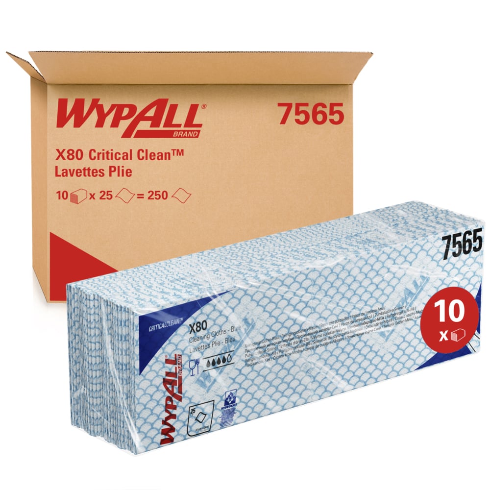 WYPALL WypAll® X80 Critical Clean™ (7565) Blue Cloths for Industrial Cleaning, Dry Use, Pack of 25 Per Pack, 420 x 360
