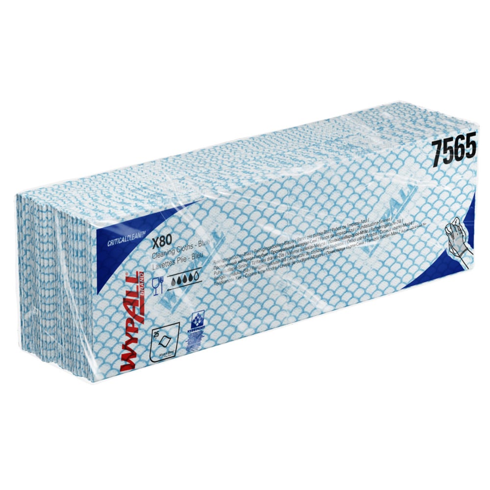 7565 WYPALL WypAll® X80 Critical Clean™ () Blue Cloths for Industrial Cleaning, Dry Use, Pack of 25 Per Pack, 420 x 360