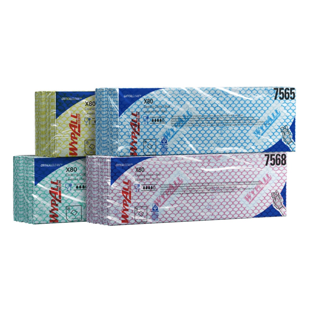7565 WYPALL WypAll® X80 Critical Clean™ () Blue Cloths for Industrial Cleaning, Dry Use, Pack of 25 Per Pack, 420 x 360