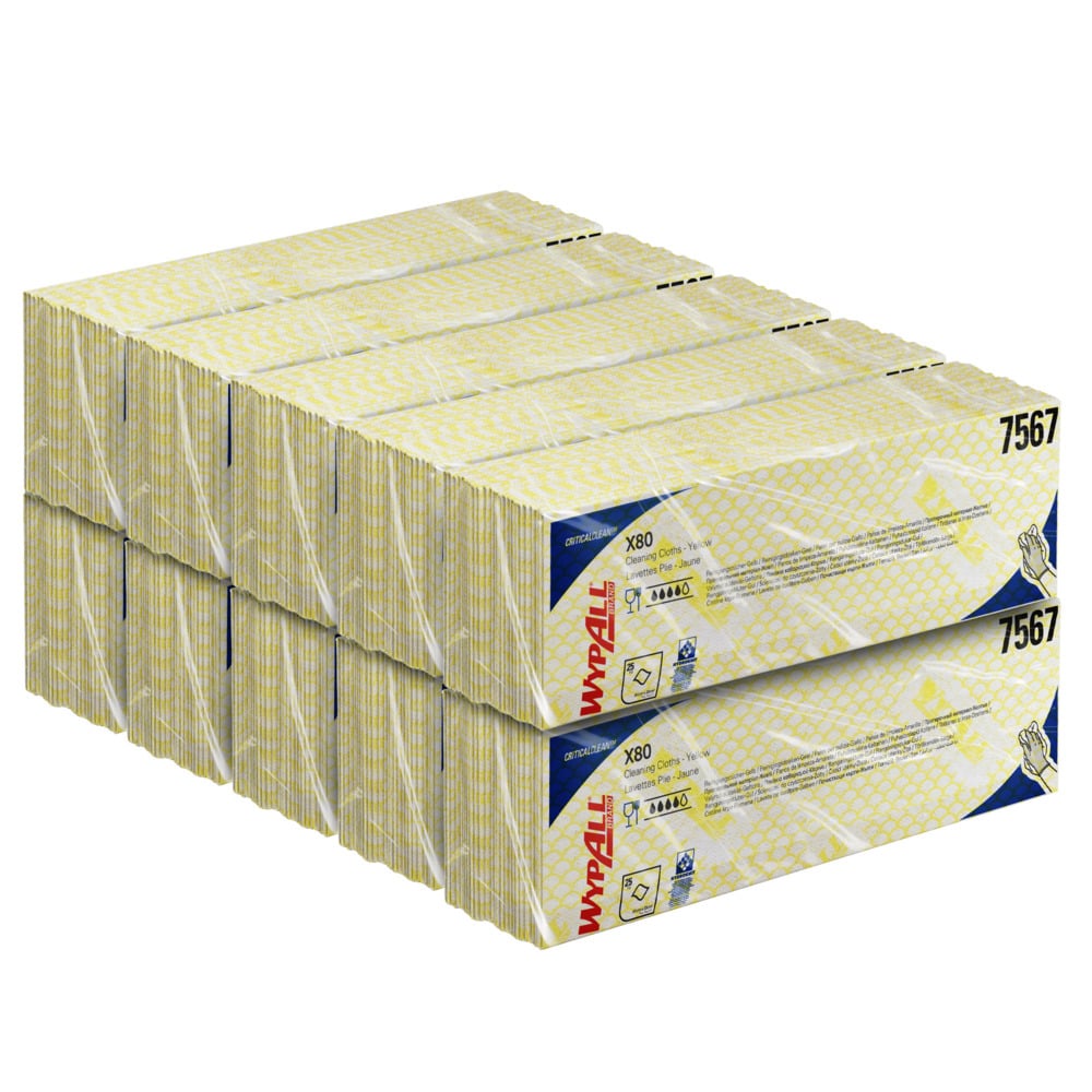 7567 WYPALL WypAll® X80 Critical Clean™ () Yellow Cloths for Industrial Cleaning, Dry Use, Pack of 25 Per Pack, 420 x 360