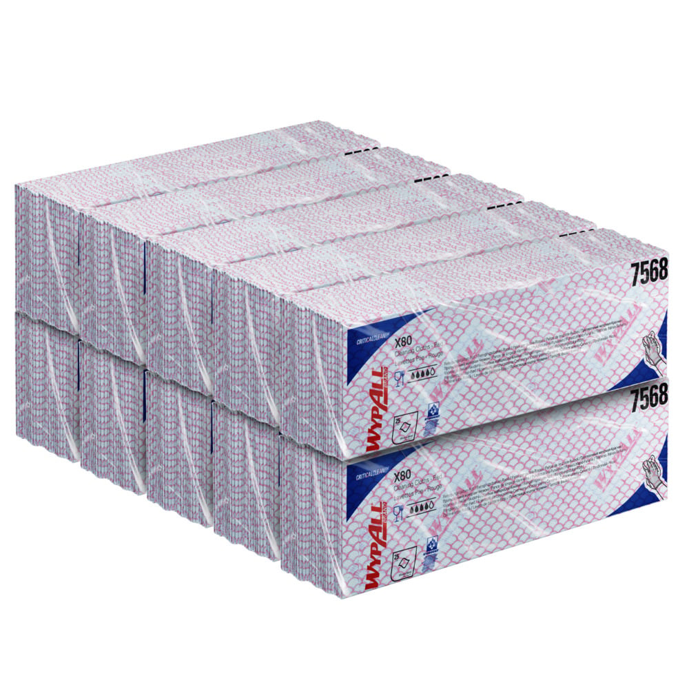 7568 WYPALL WypAll® X80 Critical Clean™ () Red Cloths for Industrial Cleaning, Dry Use, Pack of 25 Per Pack, 420 x 360
