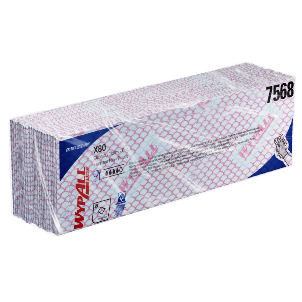 7568 WYPALL WypAll® X80 Critical Clean™ () Red Cloths for Industrial Cleaning, Dry Use, Pack of 25 Per Pack, 420 x 360
