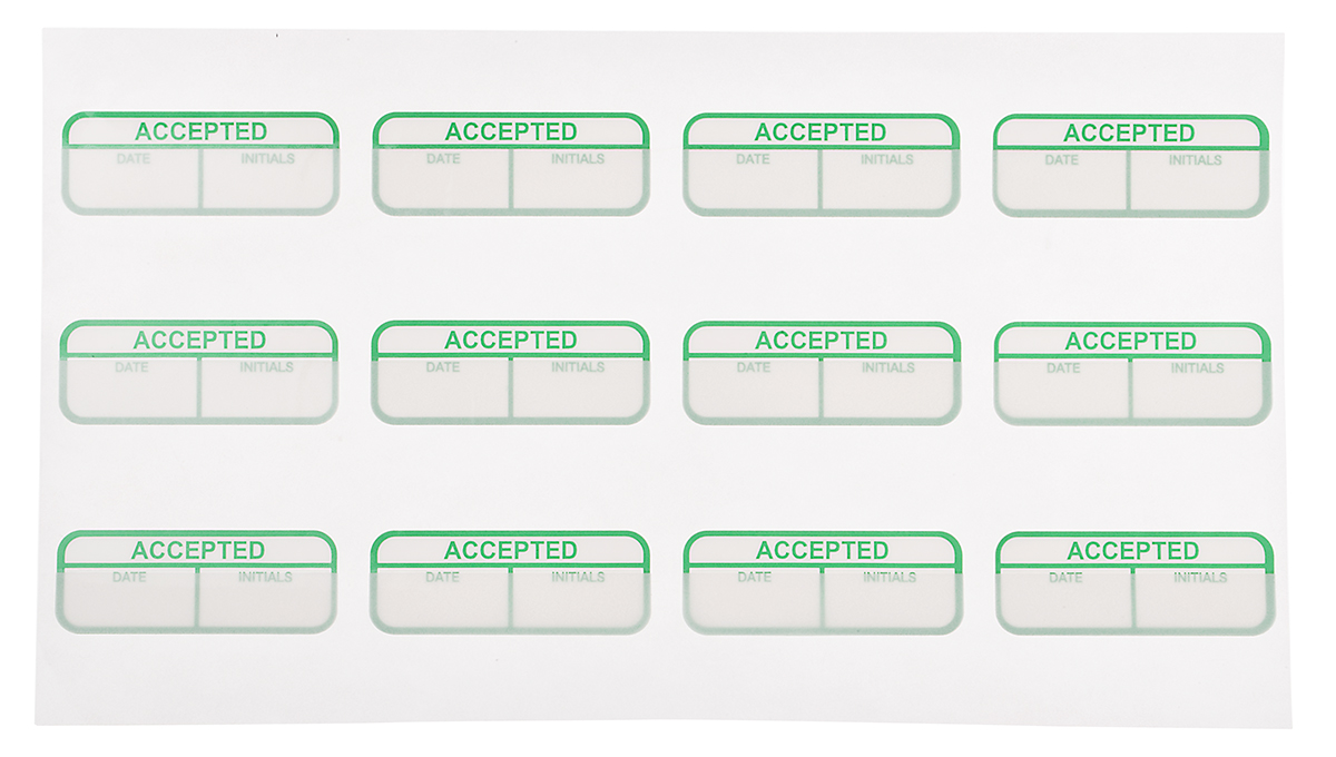 RS PRO Adhesive Pre-Printed Green Label-ACCEPTED-. Quantity: 120 Per Pack