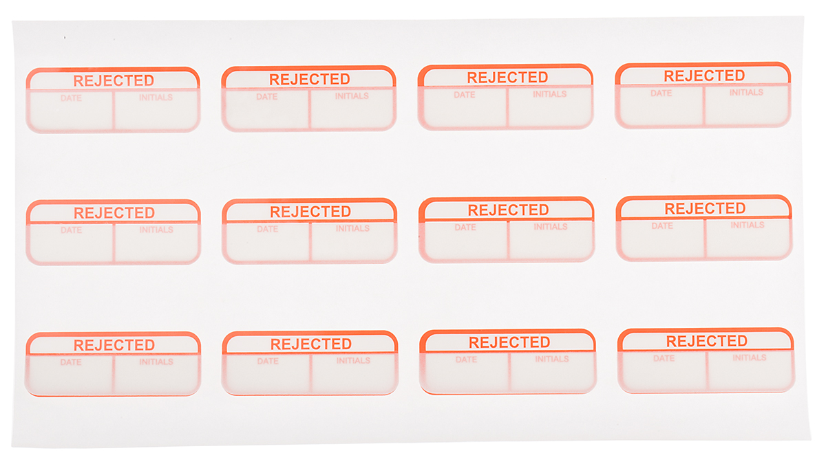 RS PRO Adhesive Pre-Printed Red Label-Rejected-. Quantity: 120 Per Pack
