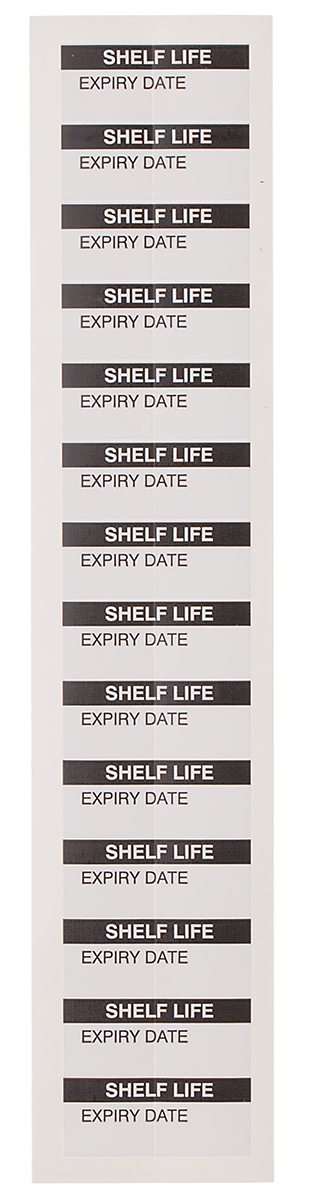 RS PRO Adhesive Pre-Printed Adhesive Label-Shelf Life-. Quantity: 140 Per Pack