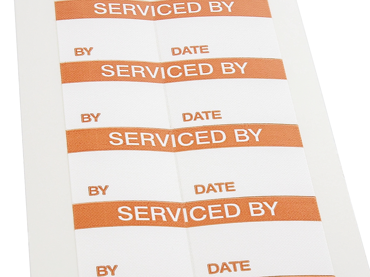 RS PRO Adhesive Pre-Printed Adhesive Label-SERVICED BY-. Quantity: 140 Per Pack