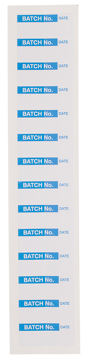 RS PRO Adhesive Pre-Printed Adhesive Label-Batch No-. Quantity: 140 Per Pack
