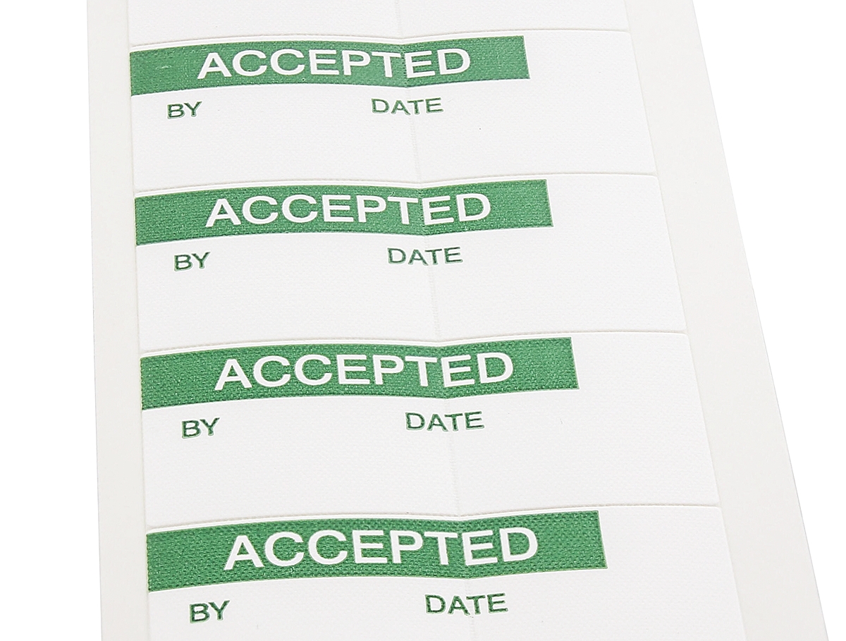 RS PRO Adhesive Pre-Printed Adhesive Label-ACCEPTED-. Quantity: 140 Per Pack