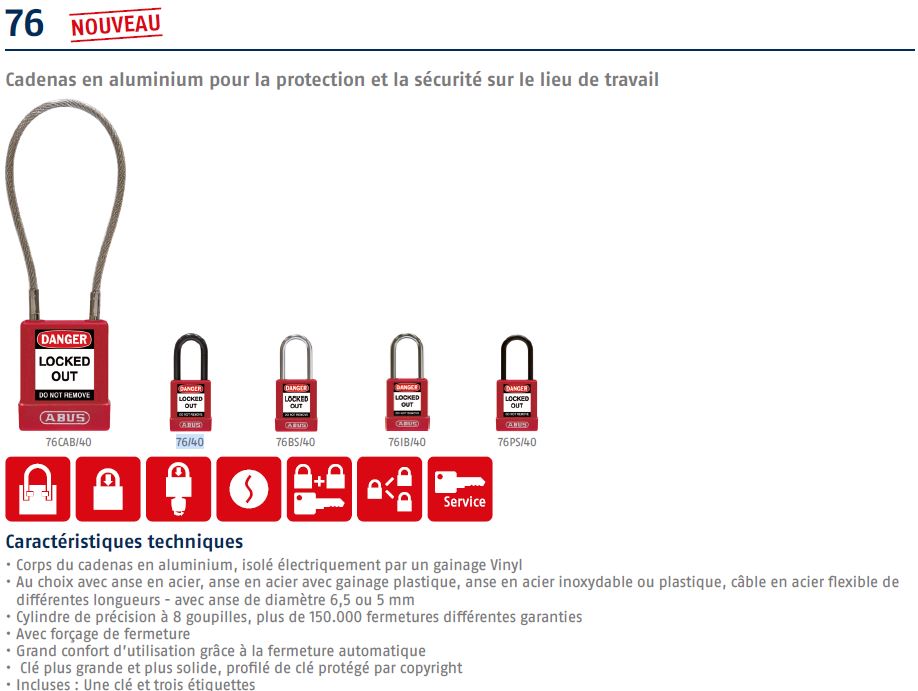 7640cab40-rouge ABUS Keyed Aluminium Padlock Weatherproof Keyed Alike, 7 mm Shackle, 40mm Body
