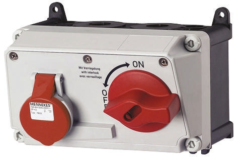 MENNEKES Right Angle Switchable IP44 Industrial Interlock Socket 3+N+E, Earthing Position 6h, 32A, 400V
