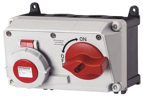 MENNEKES Right Angle Switchable IP67 Industrial Interlock Socket 3+E, Earthing Position 6h, 16A, 400V