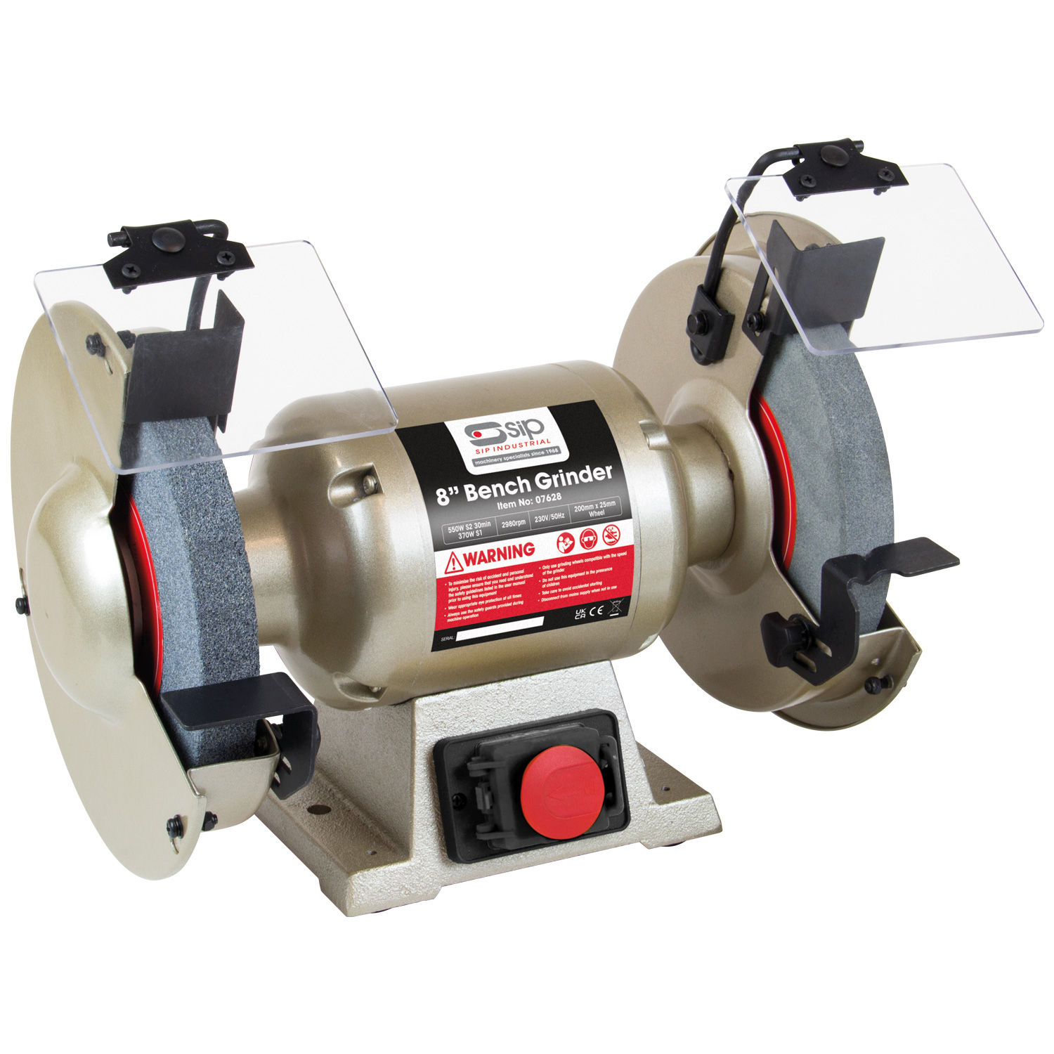 SIP Bench Grinder 203.2 mm, 230V 15.8 mm Wheel Bore