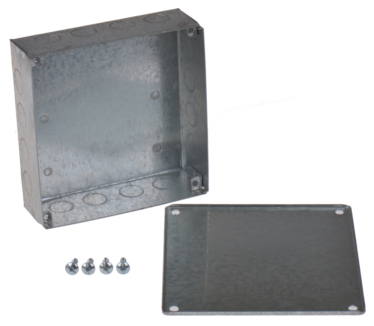 763-9242 RS PRO Steel Galvanised Adaptable Box 150mm x 150 mm x 50 mm with 6 Knockouts