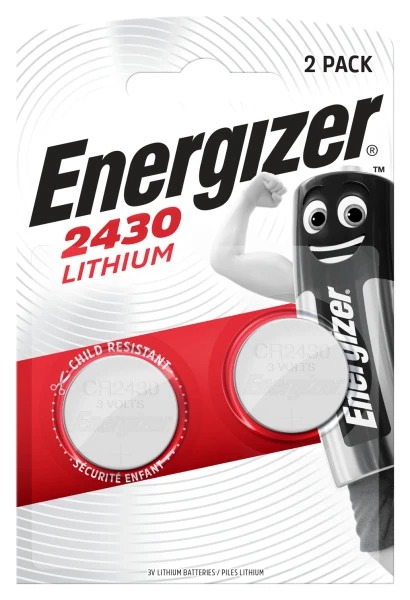 Energizer CR2430 Button Battery, 3 V, 24.5 mm Diameter, 2 Pack