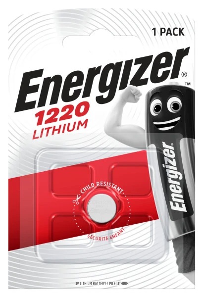 Energizer CR1220 Button Battery, 3 V, 12.5 mm Diameter