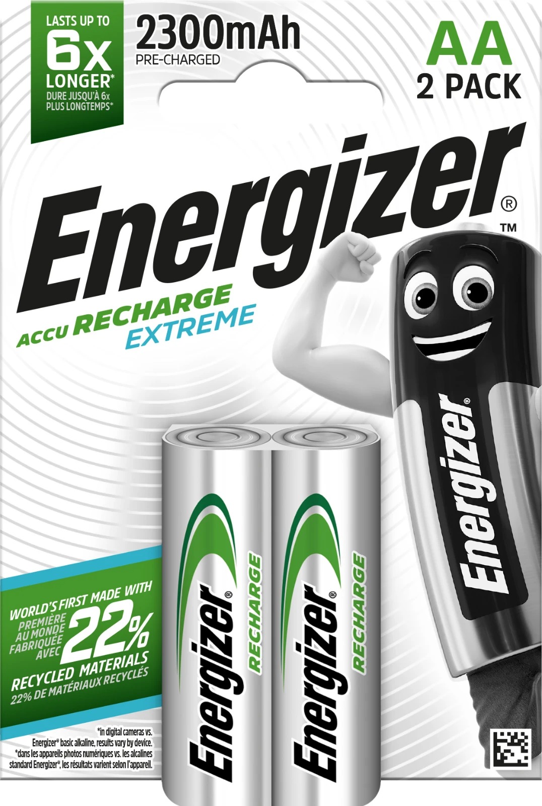 Energizer AA NiMH Rechargeable AA Battery, 2.3 Ah, 1.2 V