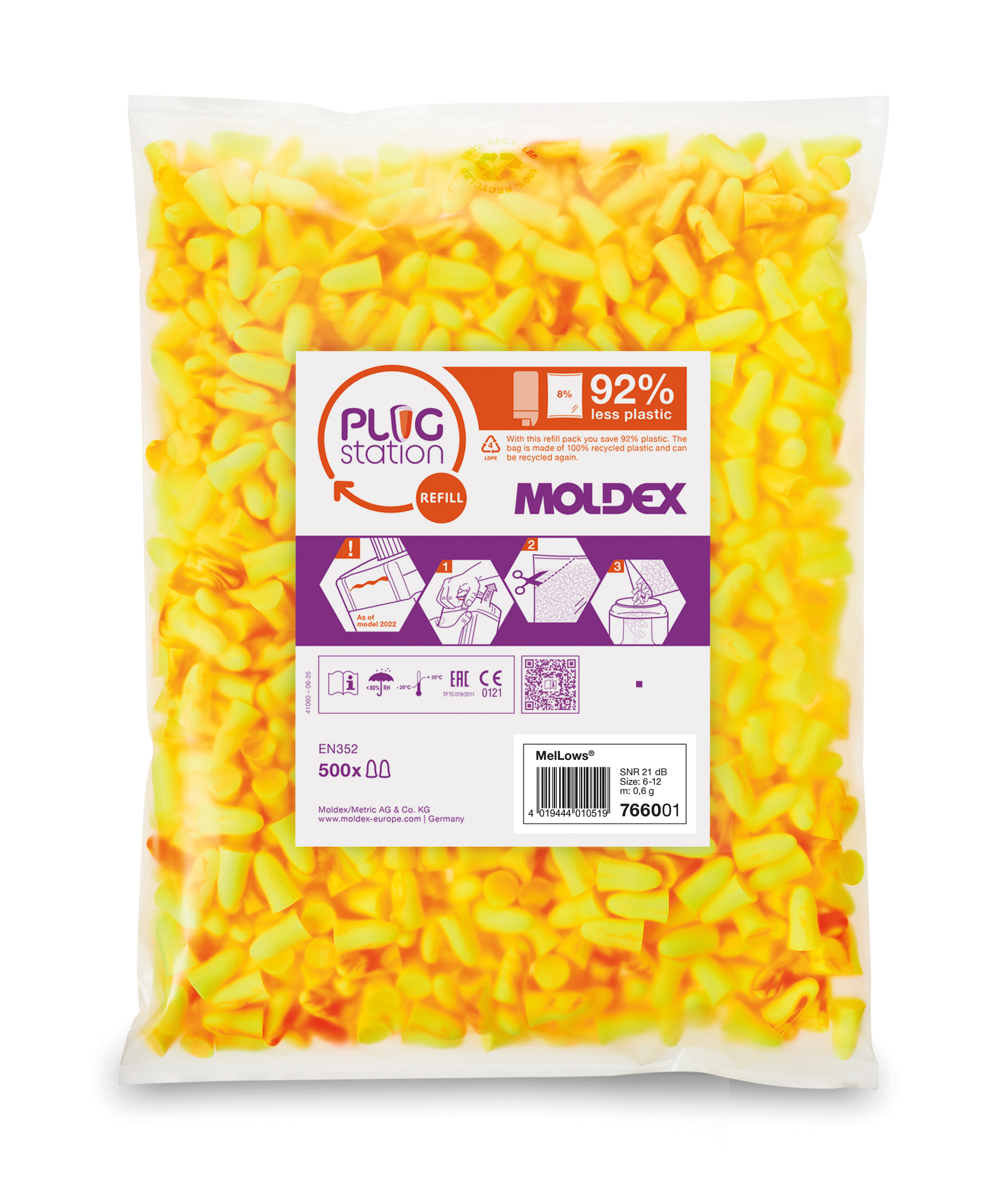 Moldex 7660 Series Yellow Reusable Ear Plugs, 21 dB Rated 200
